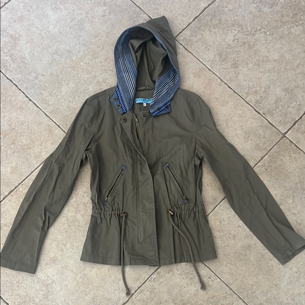 Dina Be Green and Blue Utility Jacket with Hood and Drawstring Waist